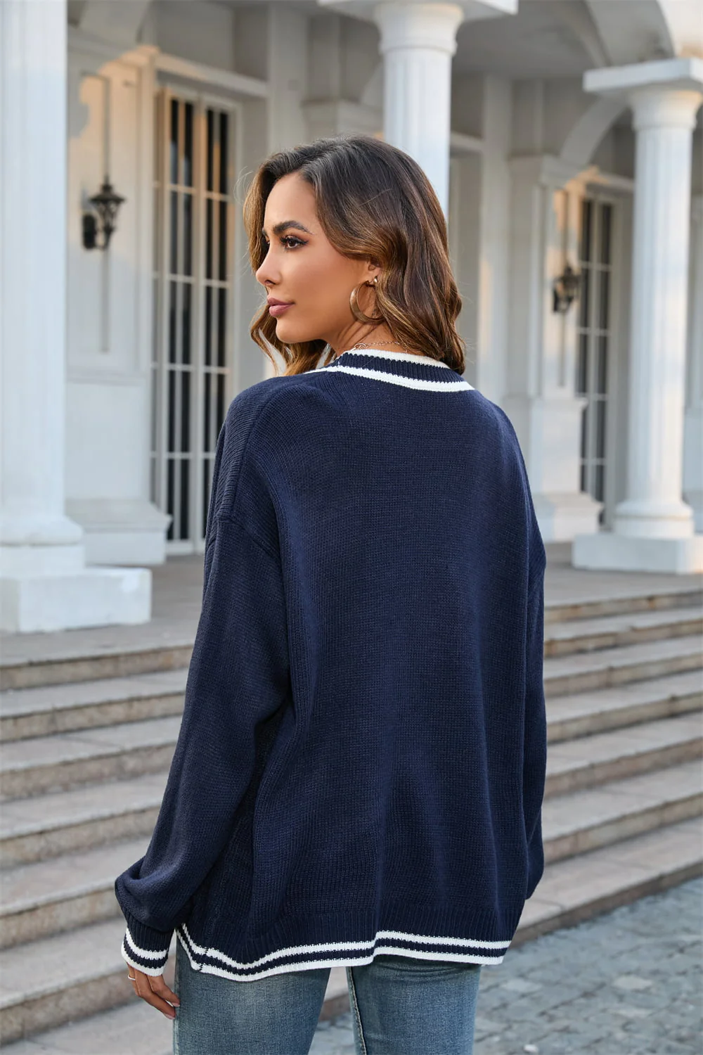 Angel Wings Buttoned V-Neck Long Sleeve Cardigan - Image 2