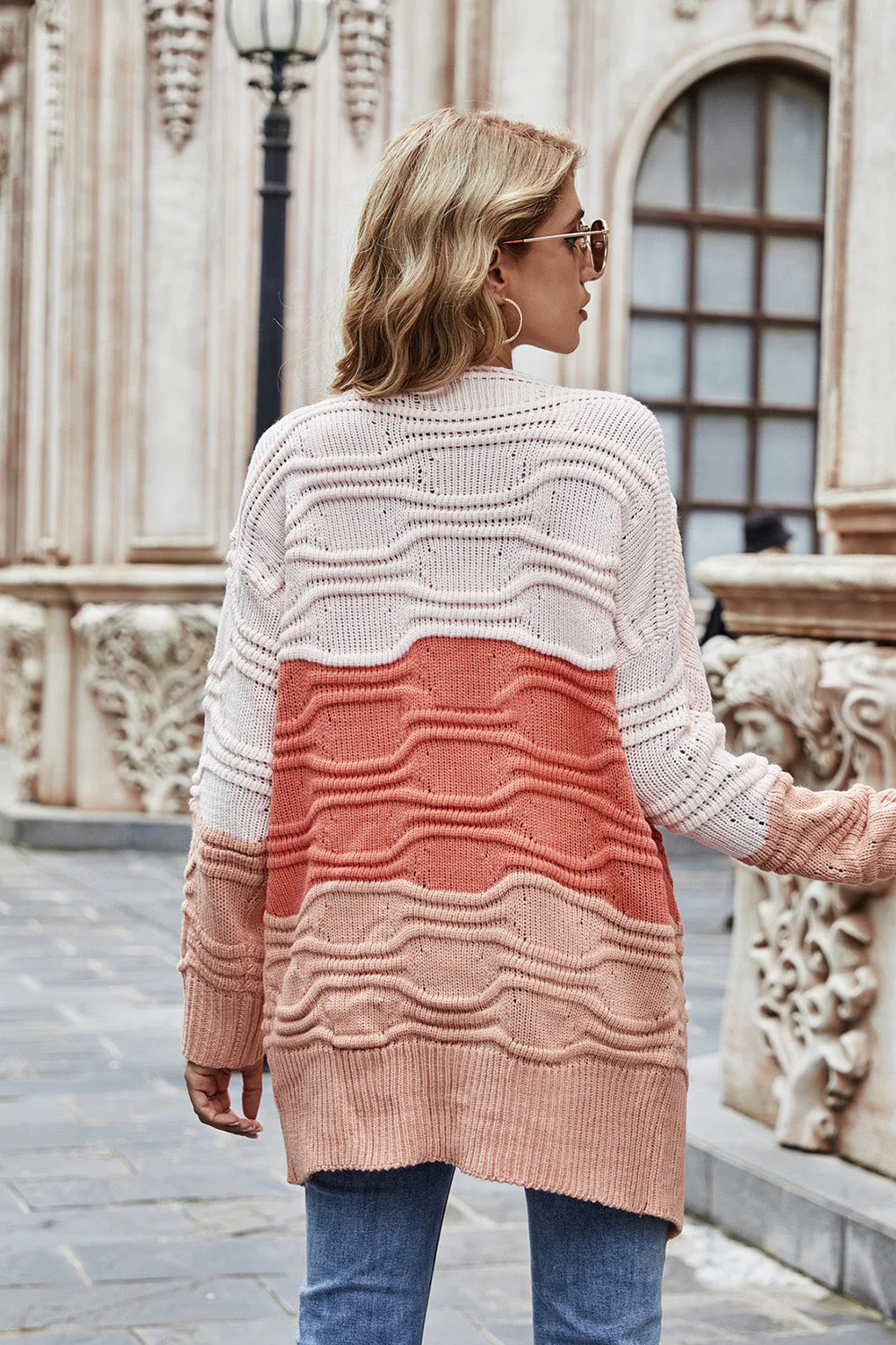 Angel Wings Color Block Openwork Open Front Cardigan - Image 2