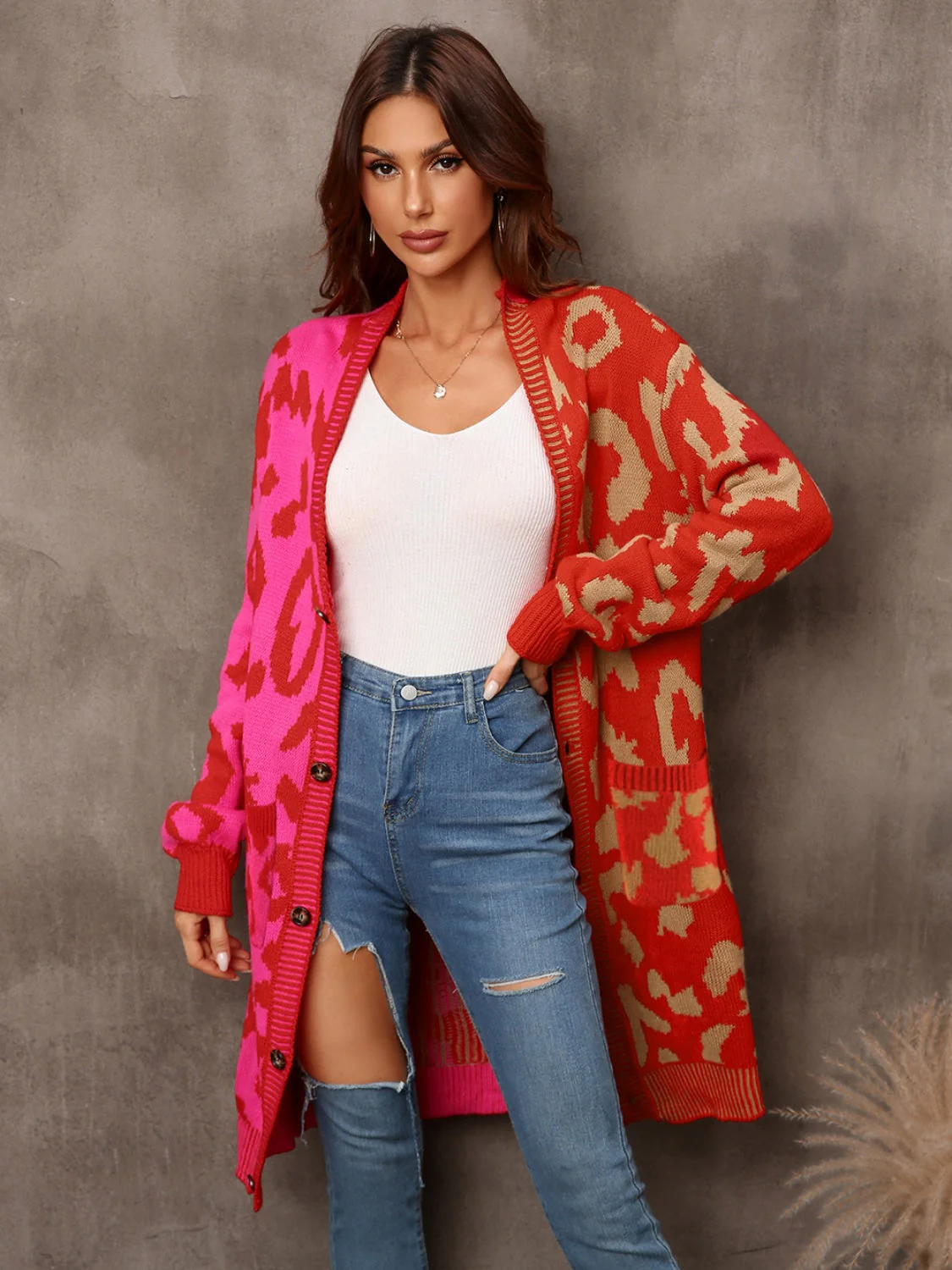 Angel Wings Leopard Button Down Longline Cardigan - Image 4