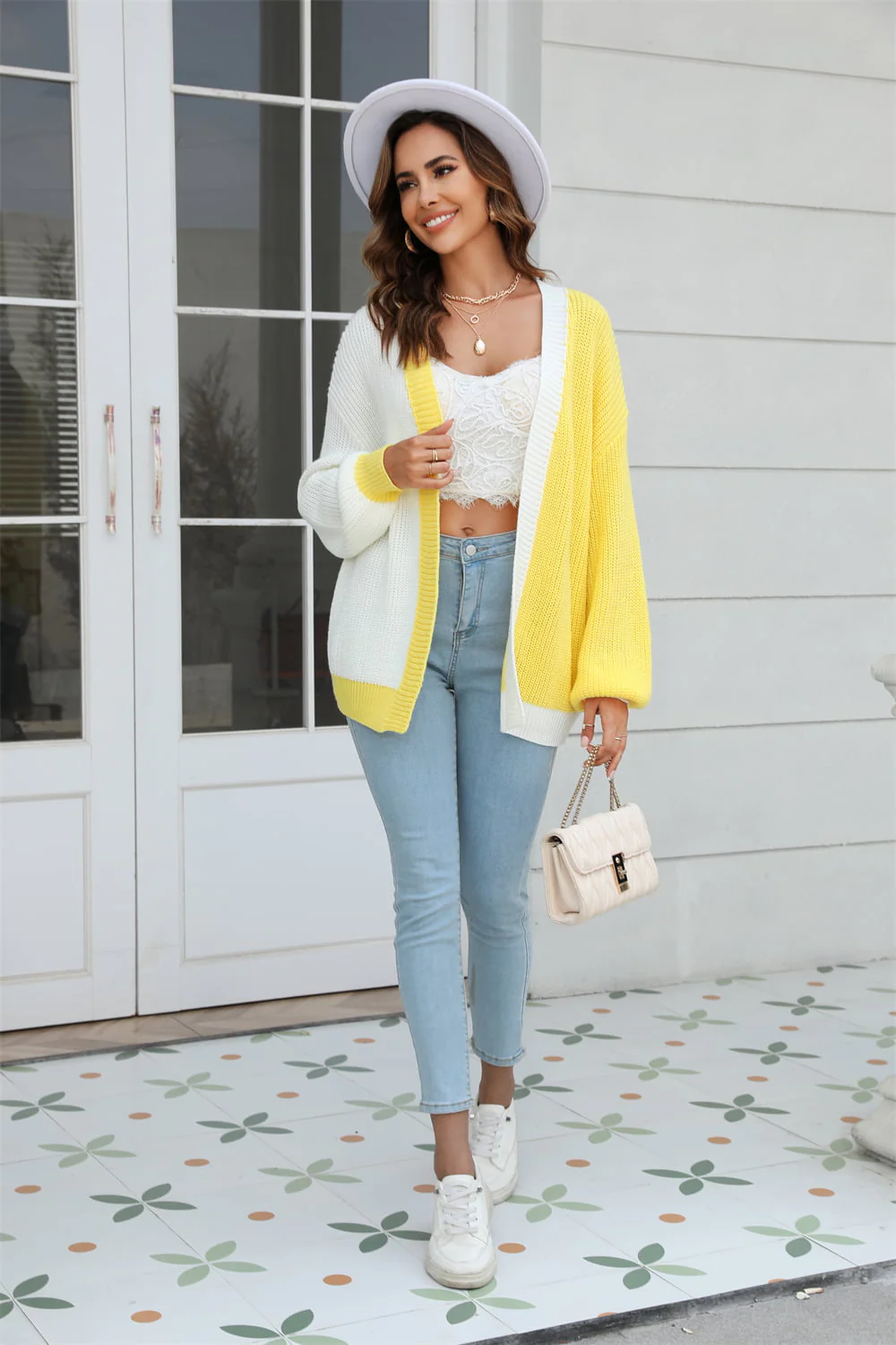 Angel Wings Open Front Contrast Color Balloon Sleeve Cardigan - Image 8