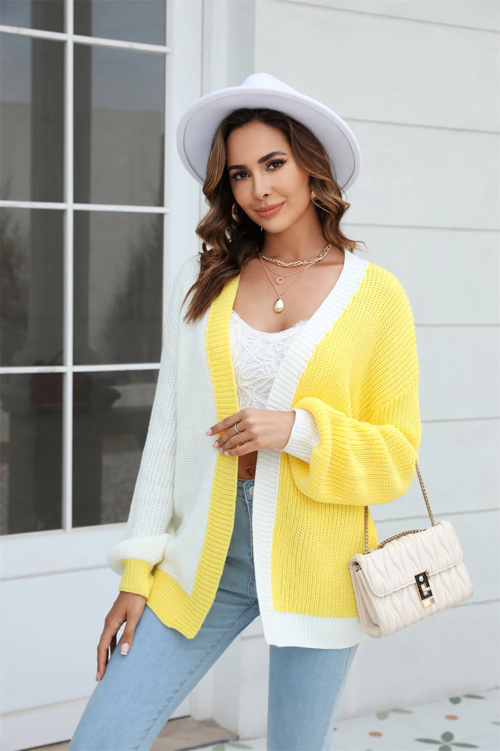 Angel Wings Open Front Contrast Color Balloon Sleeve Cardigan - Image 9