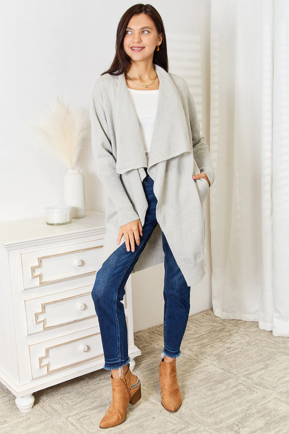 Angel Wings Open Front Duster Cardigan with Pockets - Image 4