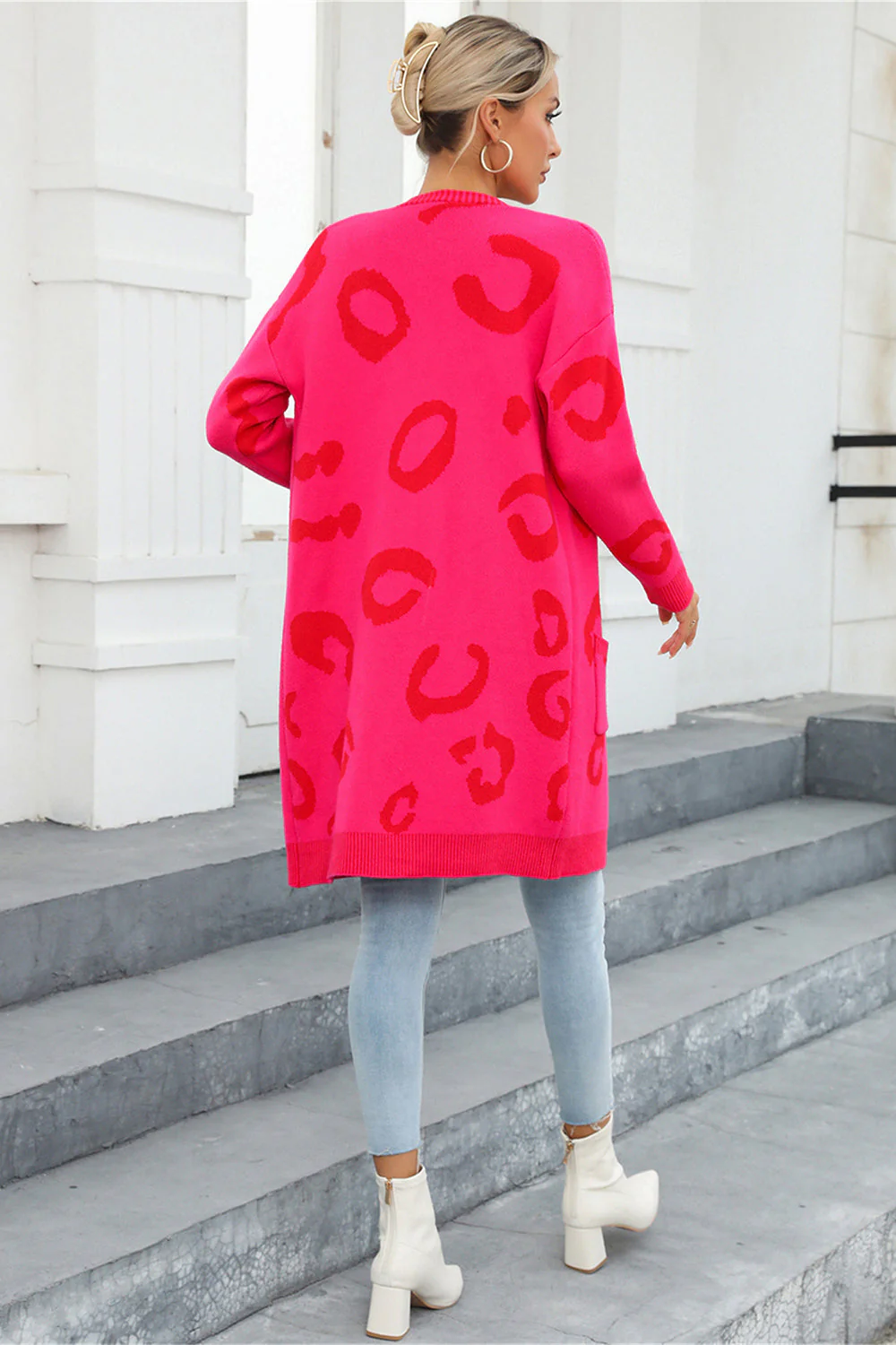 Angel Wings Printed Long Sleeve Cardigan with Pockets - Image 2