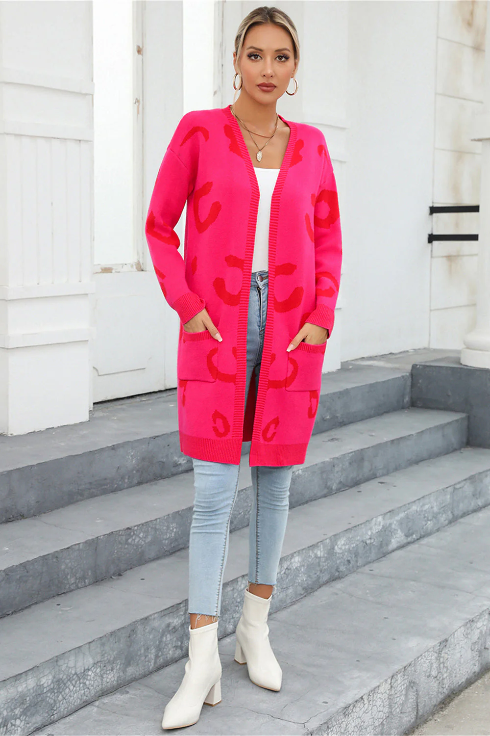Angel Wings Printed Long Sleeve Cardigan with Pockets - Image 3