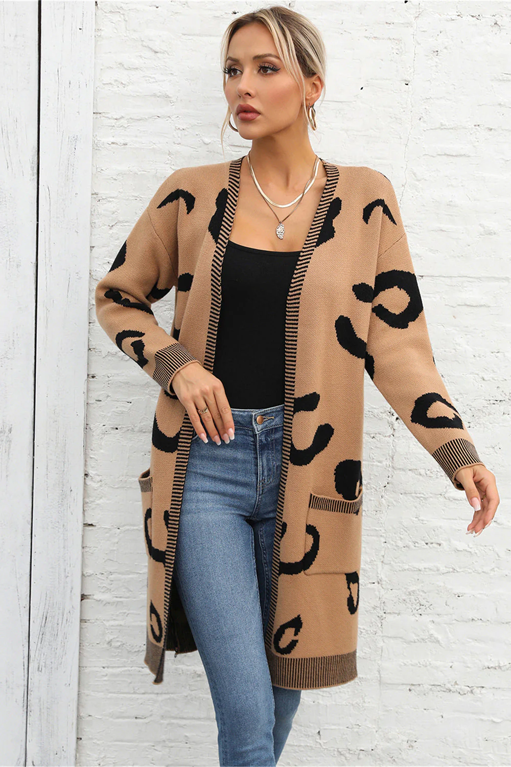 Angel Wings Printed Long Sleeve Cardigan with Pockets - Image 4