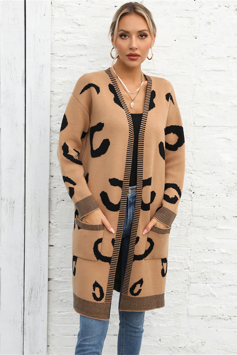 Angel Wings Printed Long Sleeve Cardigan with Pockets - Image 5