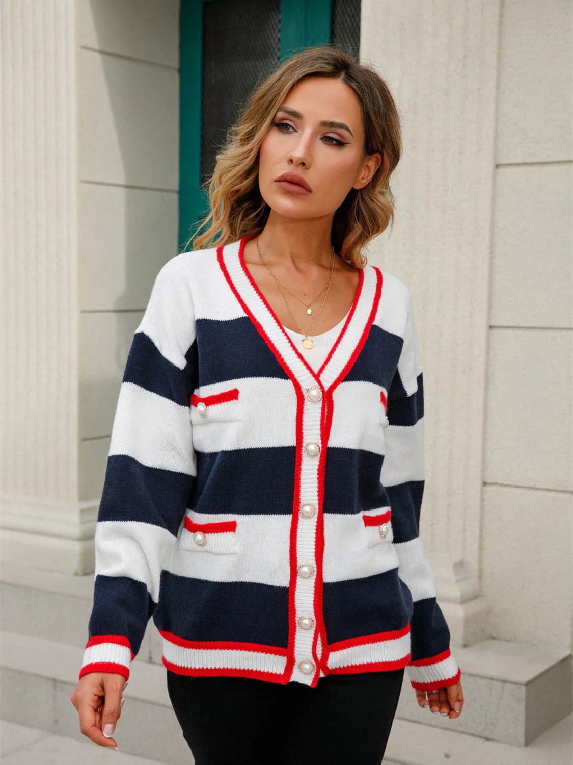 Angel Wings Striped Button Down Cardigan - Image 4