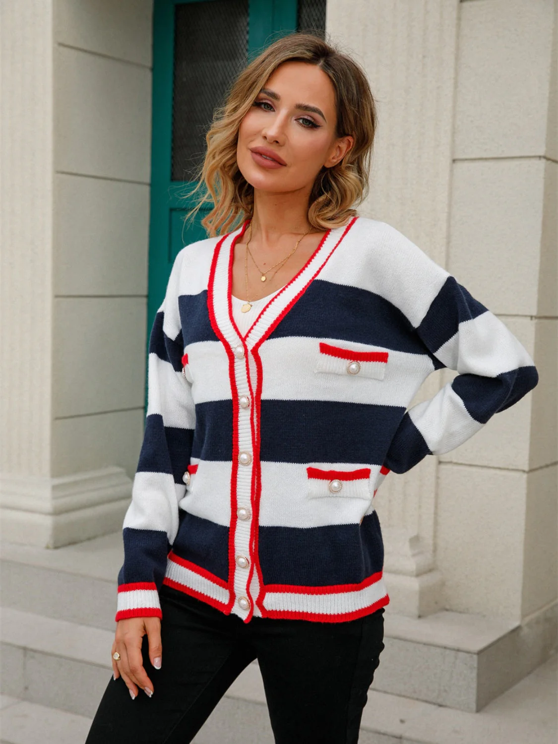Angel Wings Striped Button Down Cardigan - Image 5