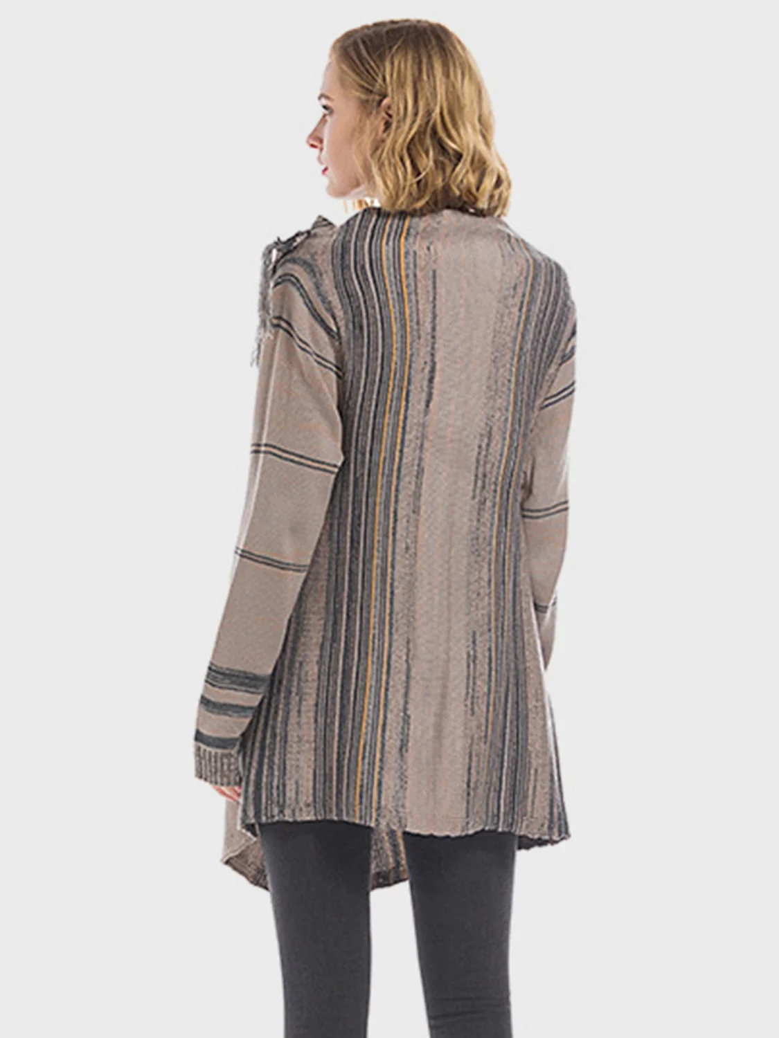 Angel Wings Tassel Striped Open Front Long Sleeve Cardigan - Image 2