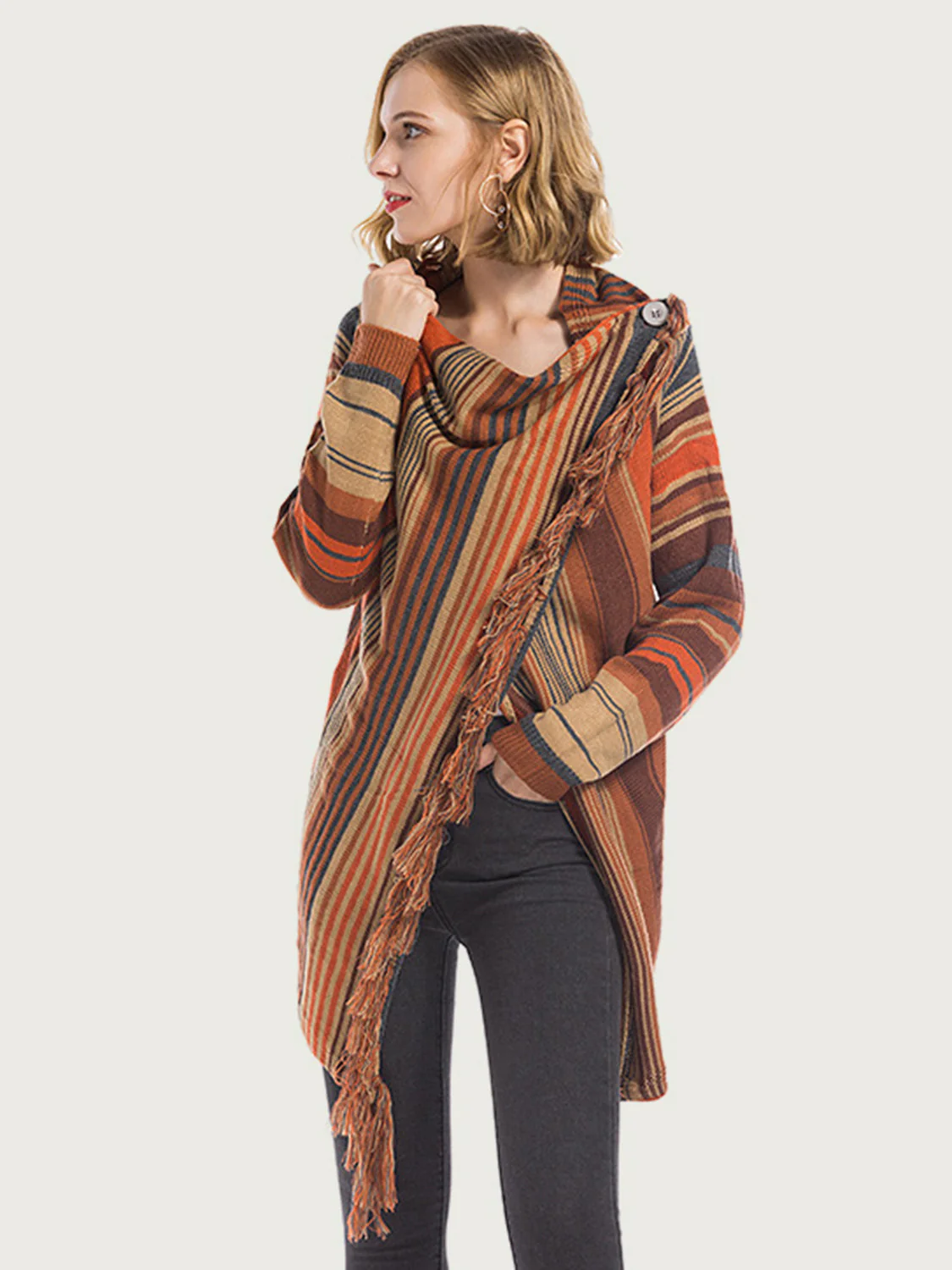 Angel Wings Tassel Striped Open Front Long Sleeve Cardigan - Image 5
