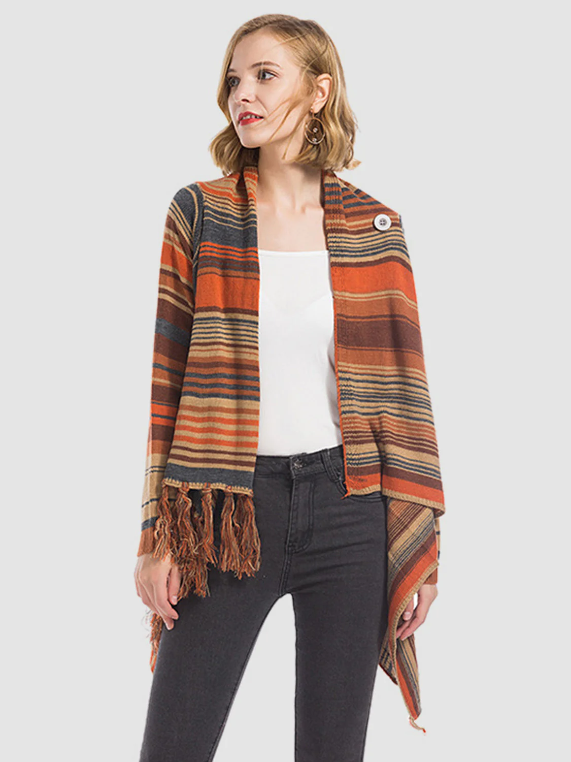 Angel Wings Tassel Striped Open Front Long Sleeve Cardigan - Image 7