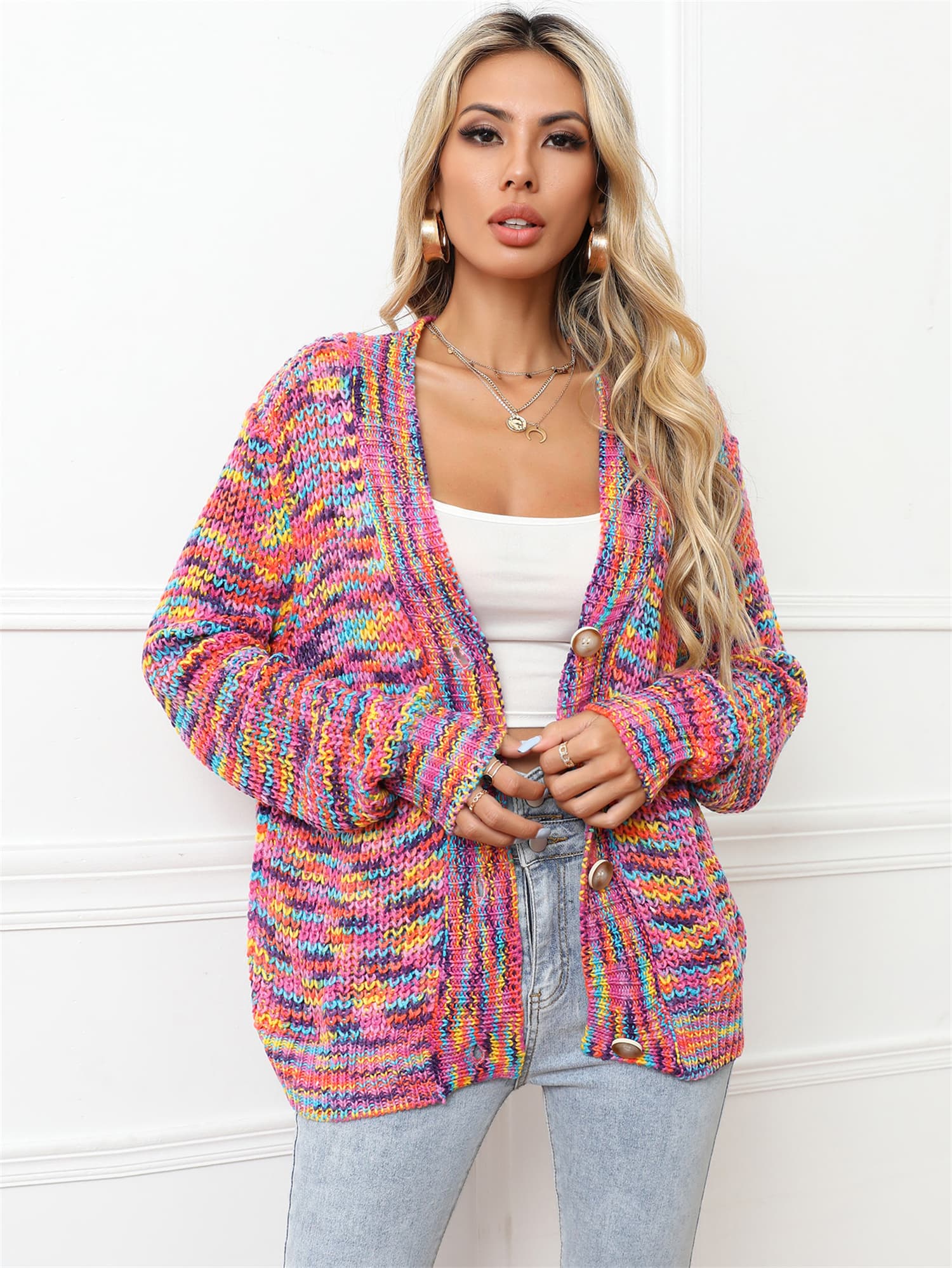 Angel Wings V-Neck Long Sleeve Cardigan - Image 3
