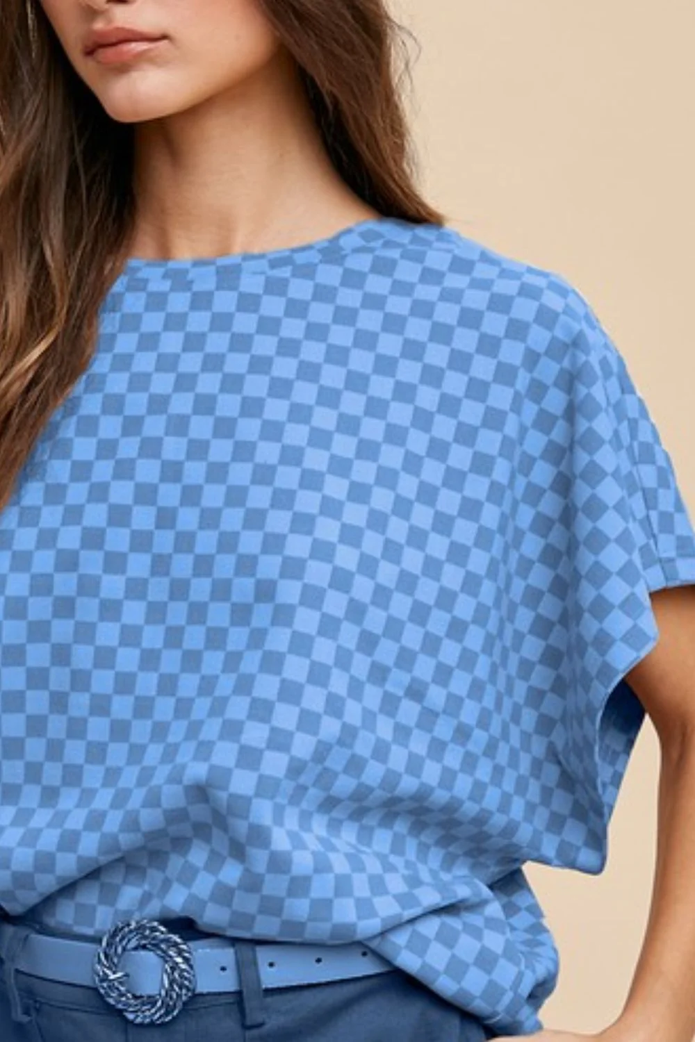 Annie Wear Checkered Round Neck Short Sleeve T-Shirt - Image 3