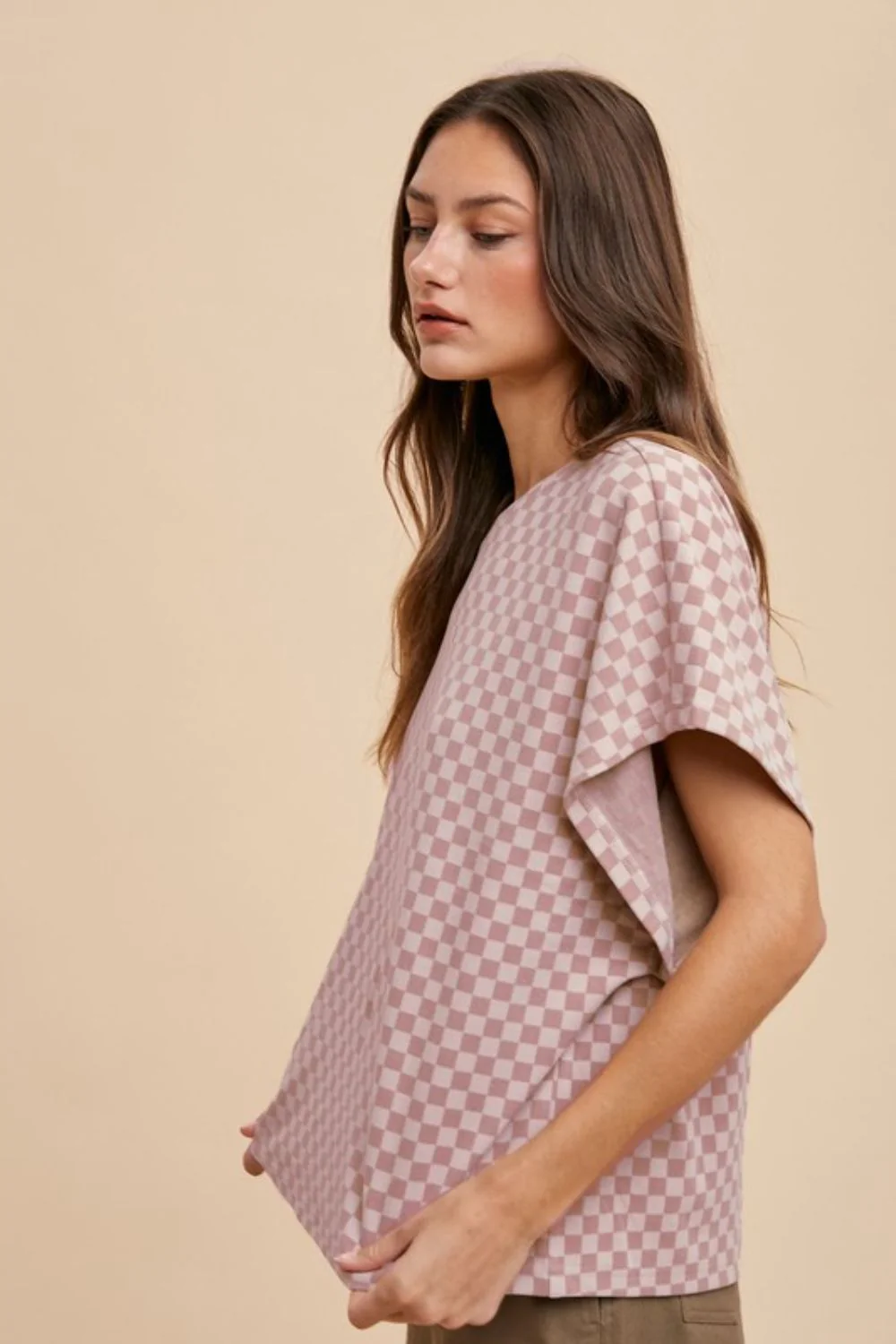 Annie Wear Checkered Round Neck Short Sleeve T-Shirt - Image 2
