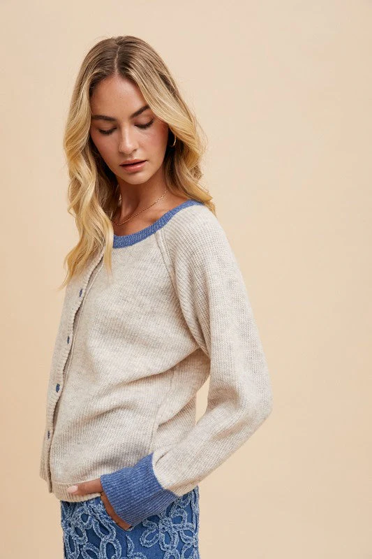 Annie Wear Contrast Trim Button Down Raglan Sleeve Cardigan - Image 6