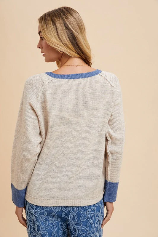 Annie Wear Contrast Trim Button Down Raglan Sleeve Cardigan - Image 7