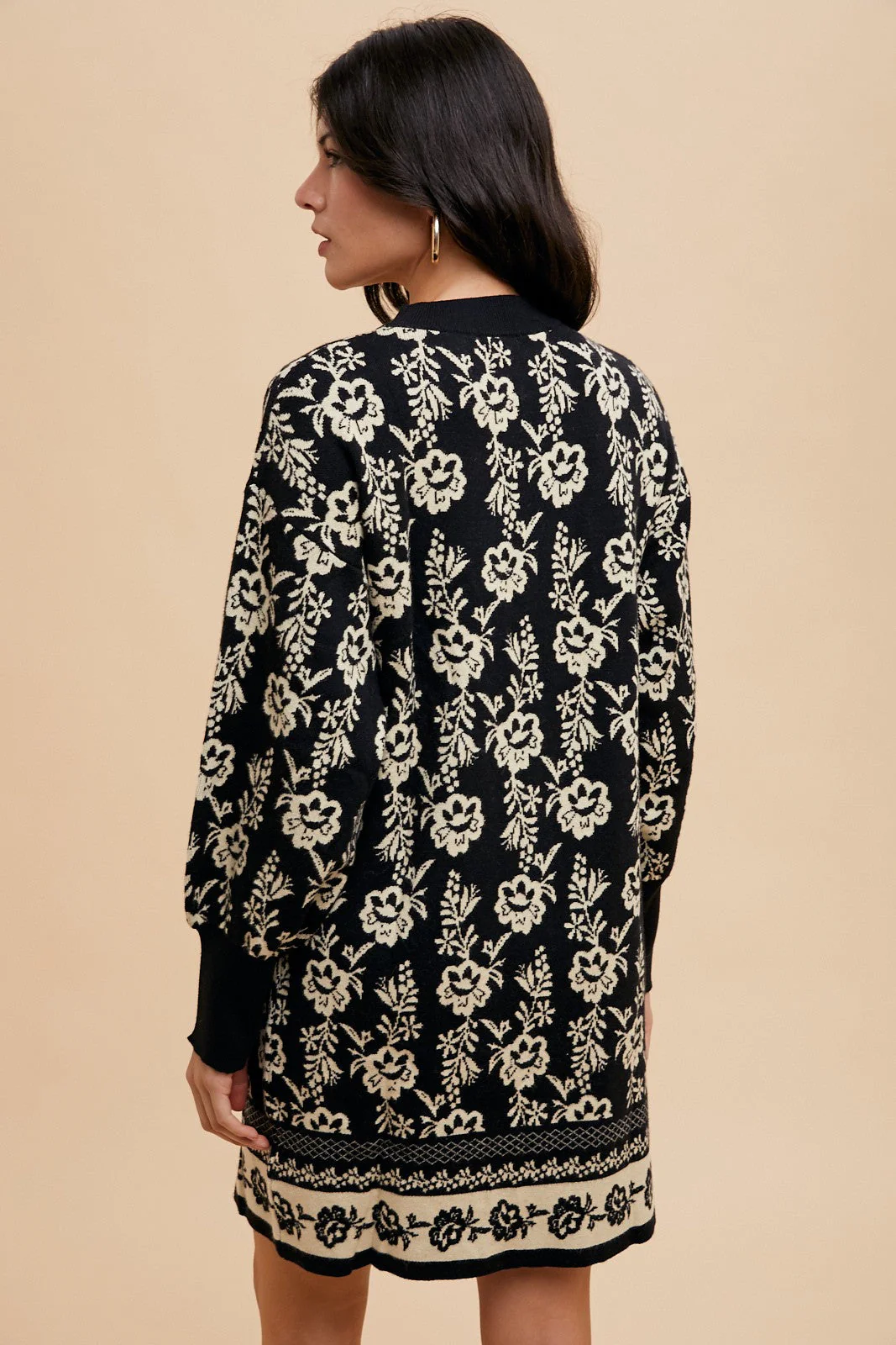 Annie Wear Floral Jacquard Round Neck Sweater Dress - Image 2