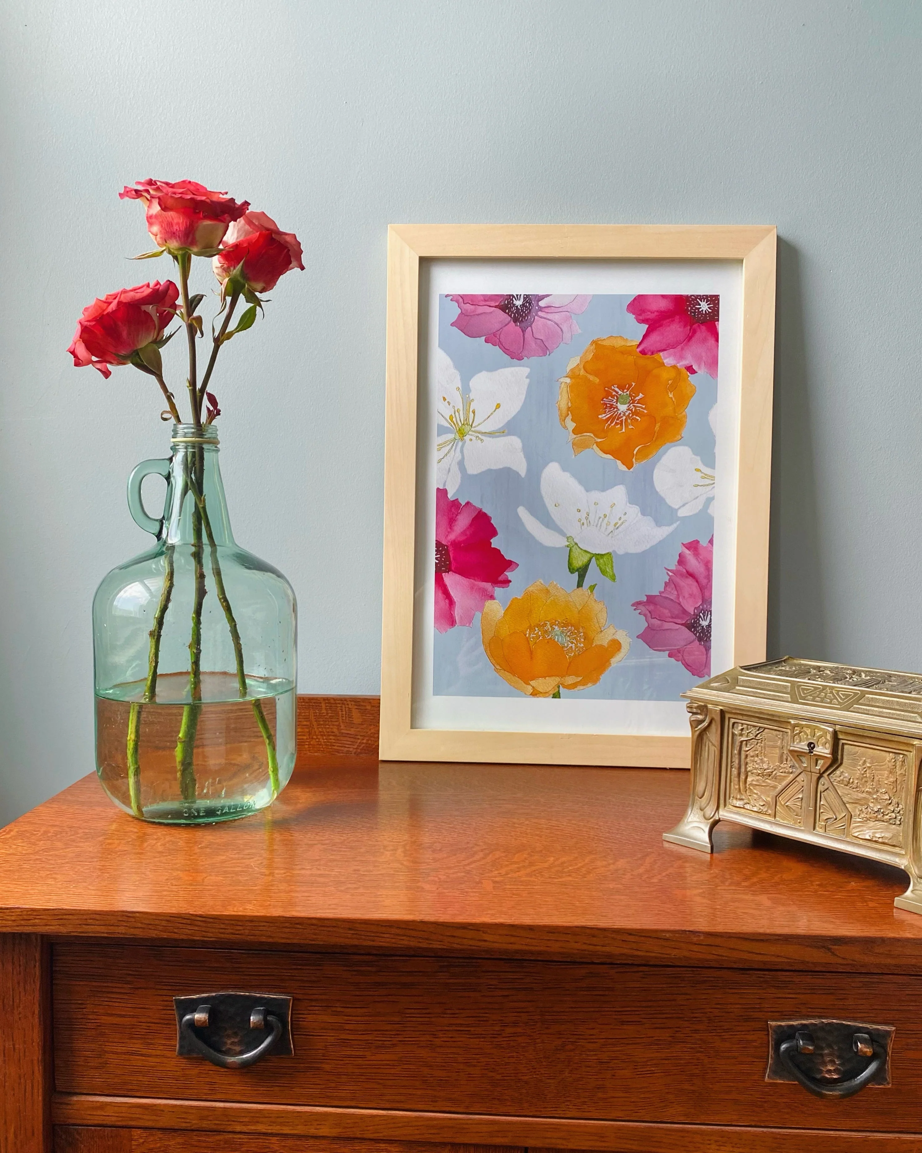 Art Print:  Cactus Flowers on Grey by India & Purry - Image 2