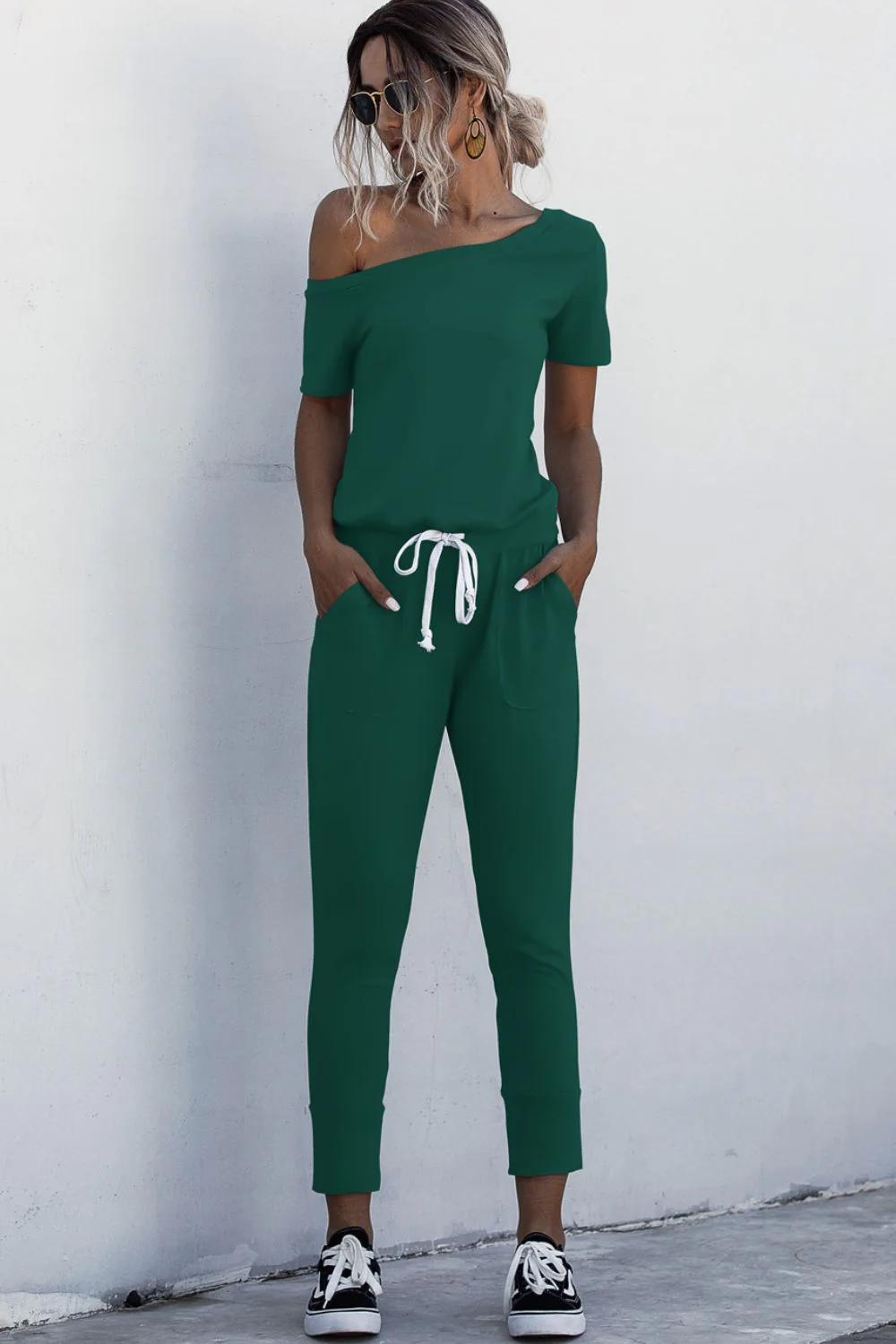 Asymmetrical Neck Tied Jumpsuit with Pockets - Image 10