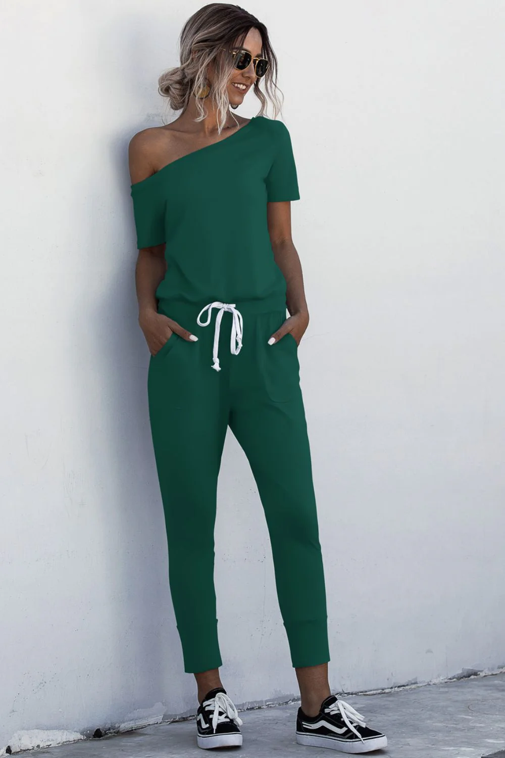Asymmetrical Neck Tied Jumpsuit with Pockets - Image 11