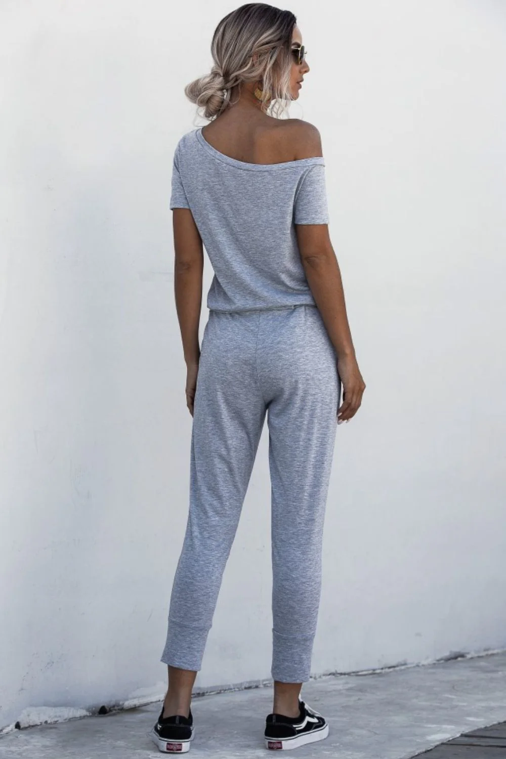Asymmetrical Neck Tied Jumpsuit with Pockets - Image 2