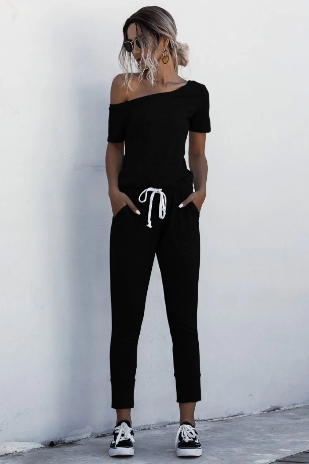 Asymmetrical Neck Tied Jumpsuit with Pockets - Image 4