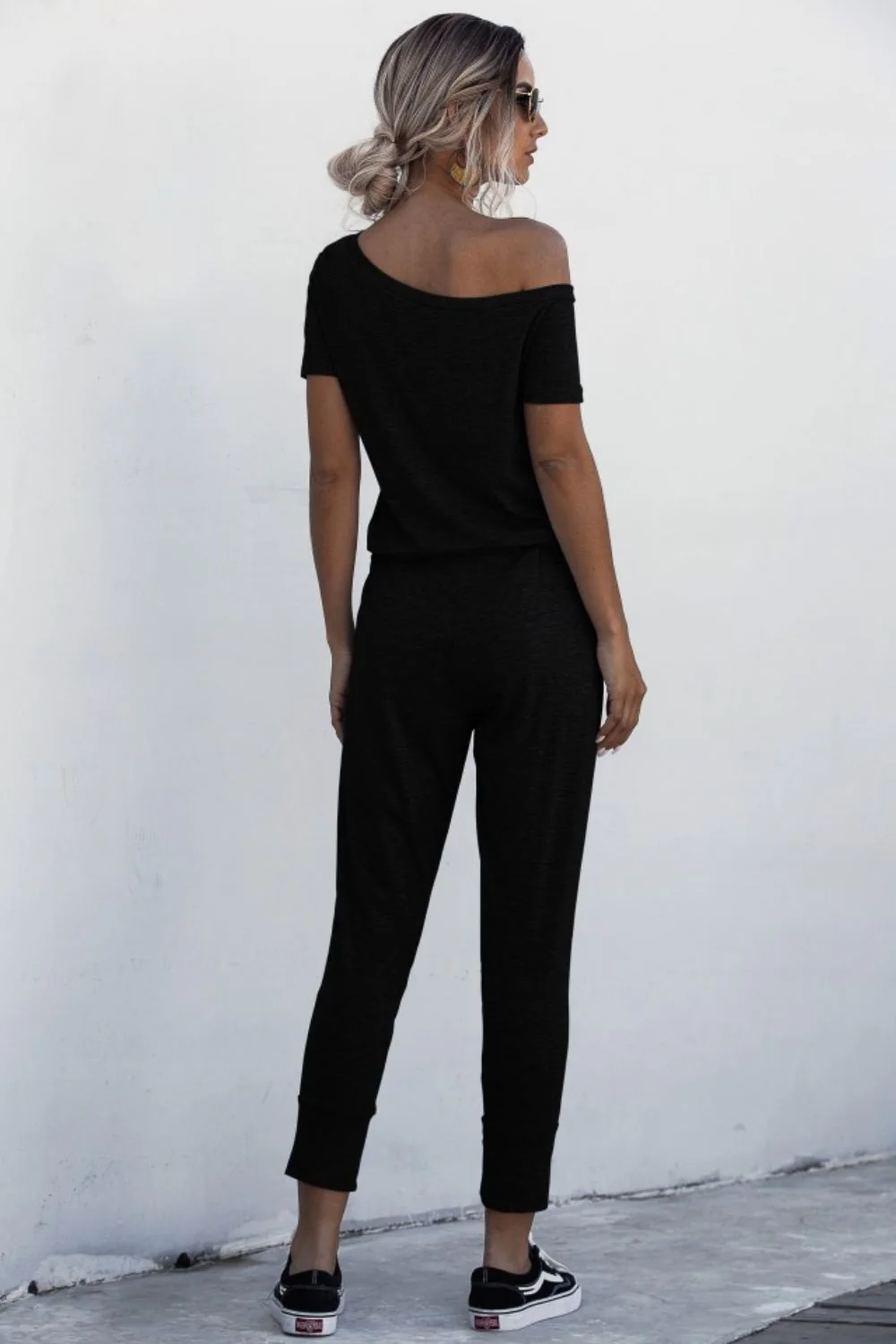 Asymmetrical Neck Tied Jumpsuit with Pockets - Image 6