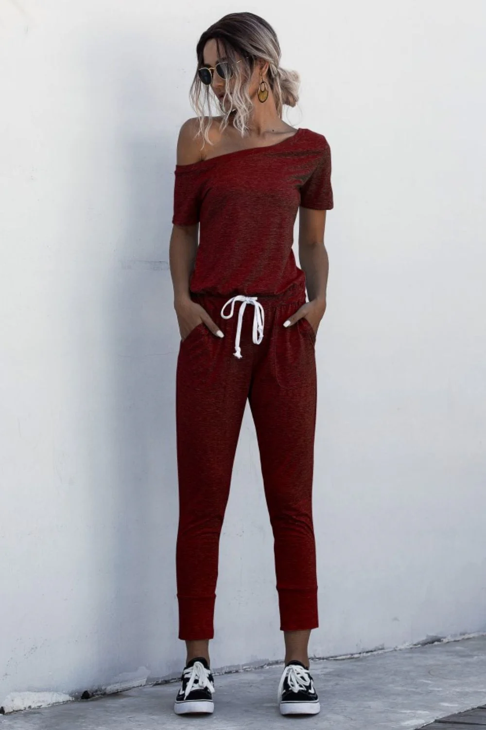Asymmetrical Neck Tied Jumpsuit with Pockets - Image 7