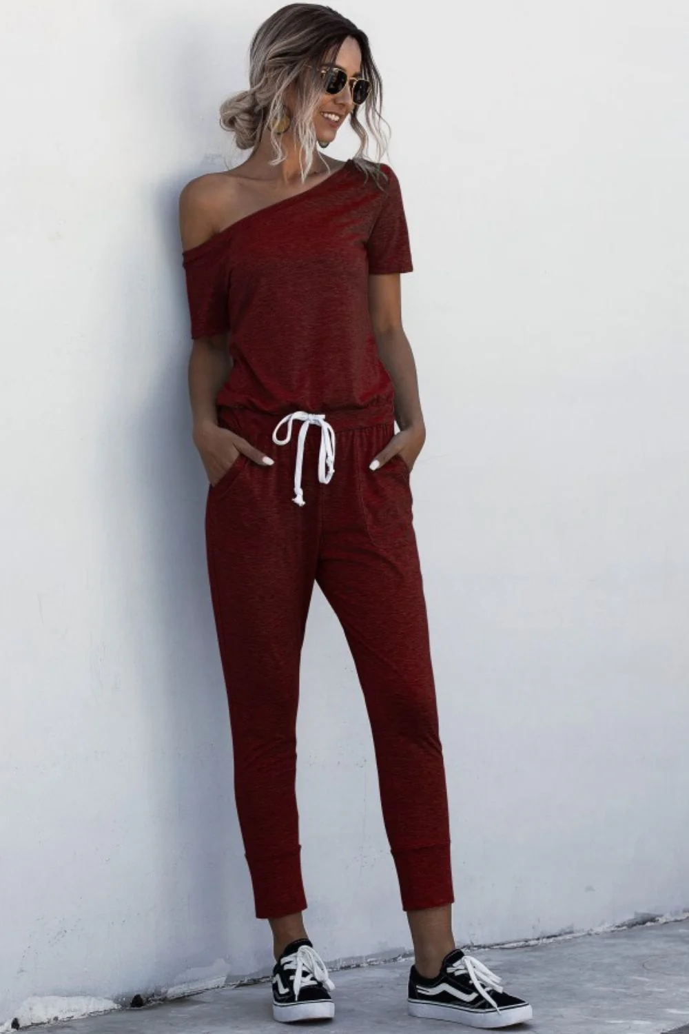 Asymmetrical Neck Tied Jumpsuit with Pockets - Image 8