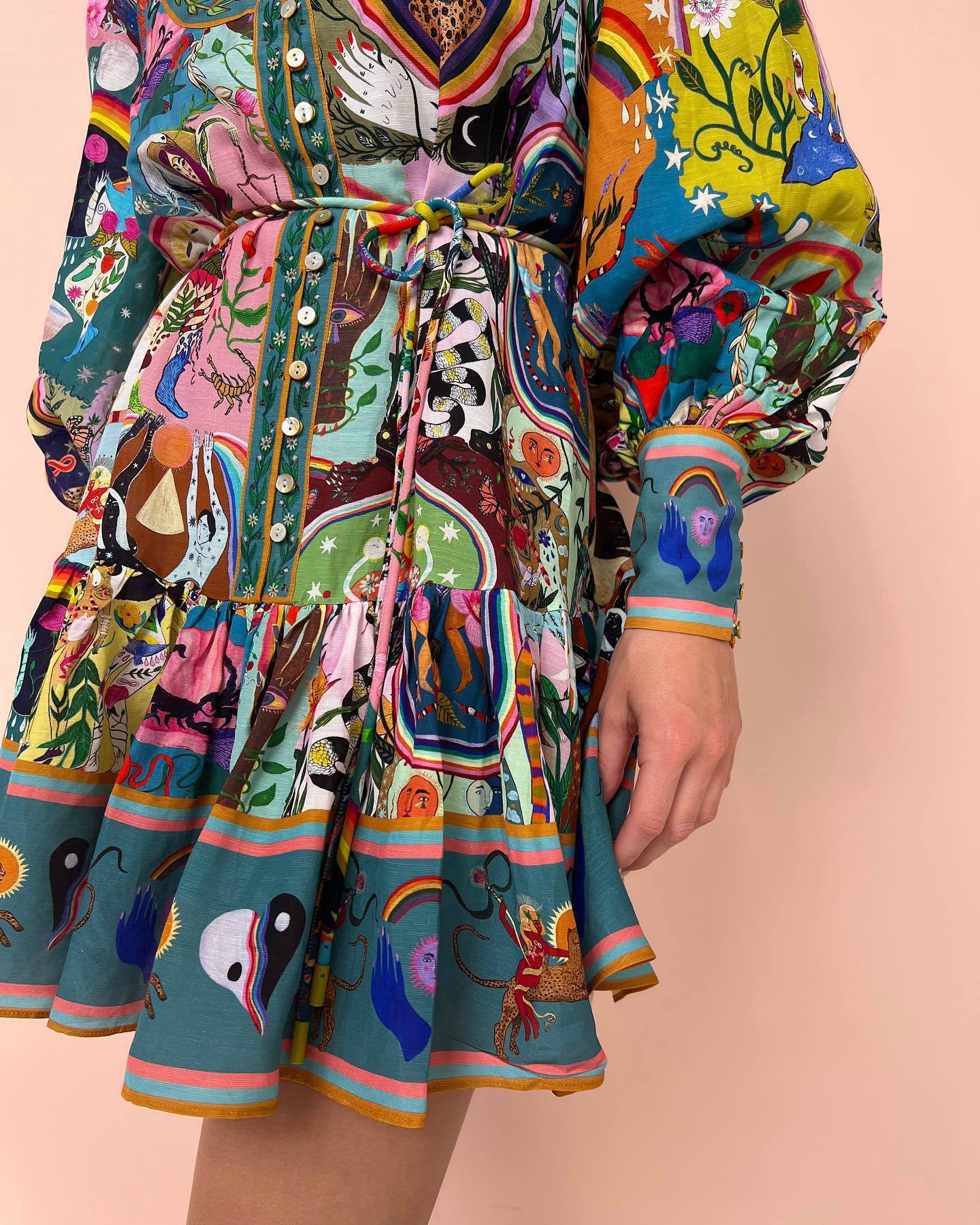Autumn Winter Long Sleeve Printed Lace up Pleated Dress by BlakWardrob - Image 4