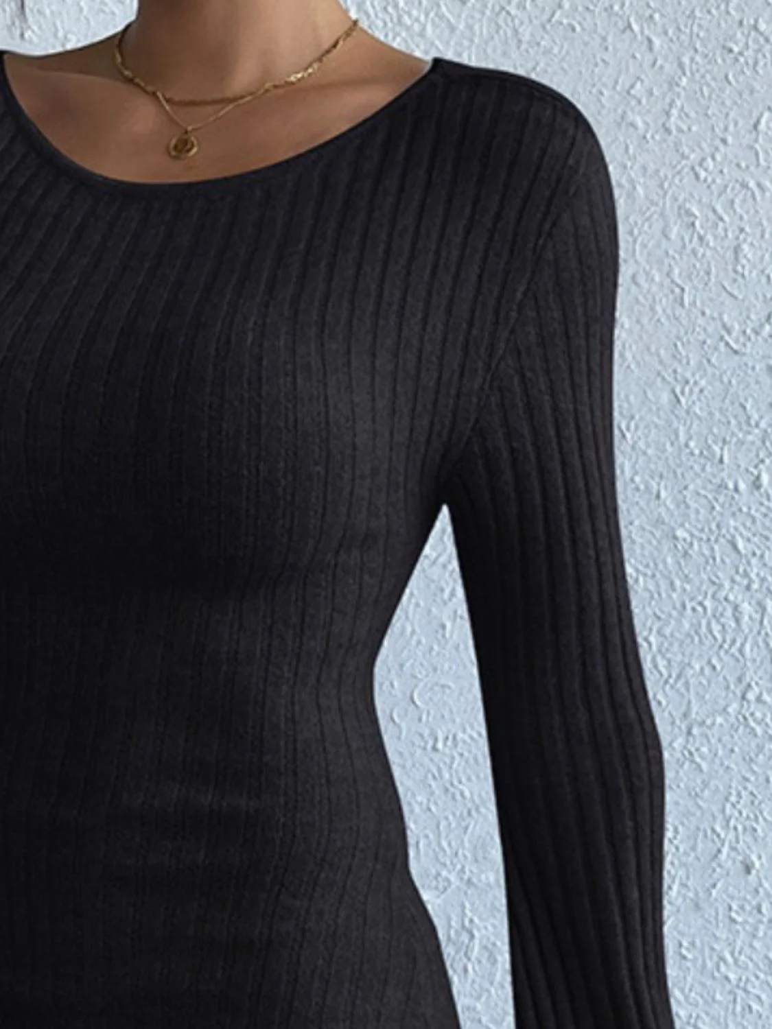 Backless Round Neck Long Sleeve Sweater Dress - Image 10
