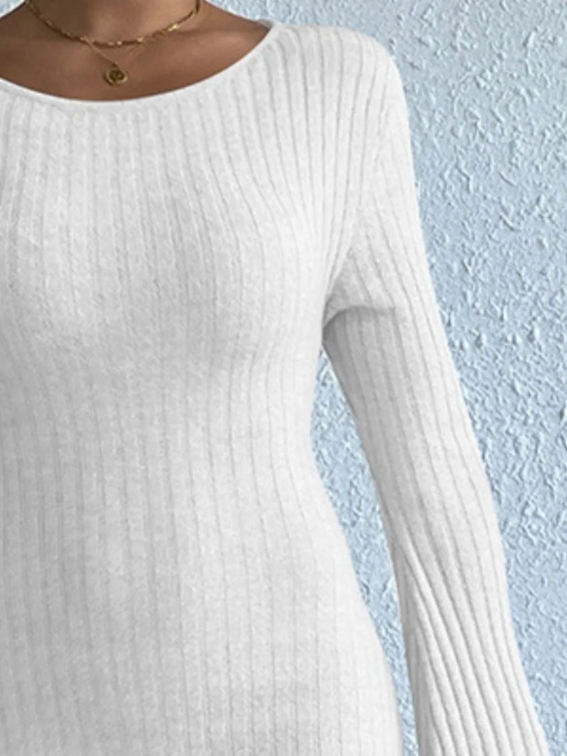 Backless Round Neck Long Sleeve Sweater Dress - Image 7