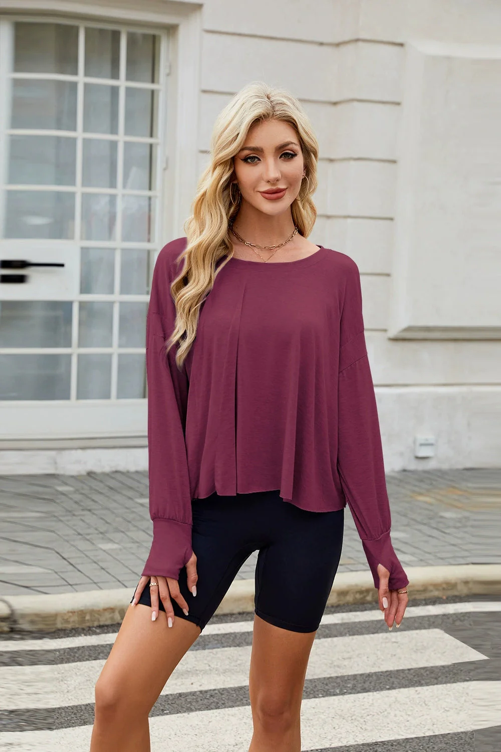 Backless Round Neck Long Sleeve T-Shirt - Image 12