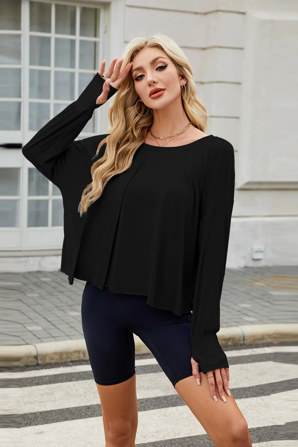 Backless Round Neck Long Sleeve T-Shirt - Image 2