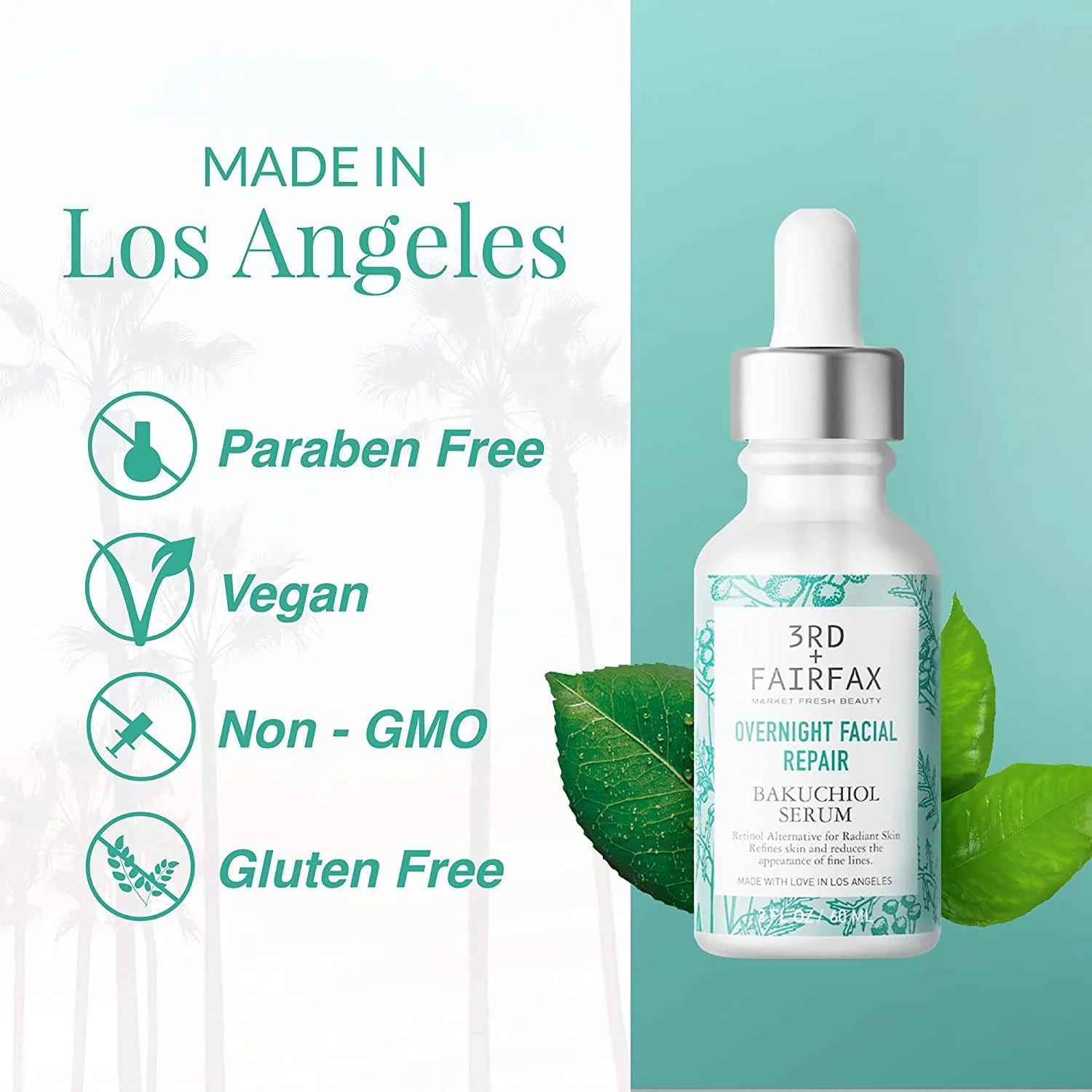 Bakuchiol Overnight Facial Repair Serum by 3rd + Fairfax Beauty, 2oz by  Los Angeles Brands - Image 8