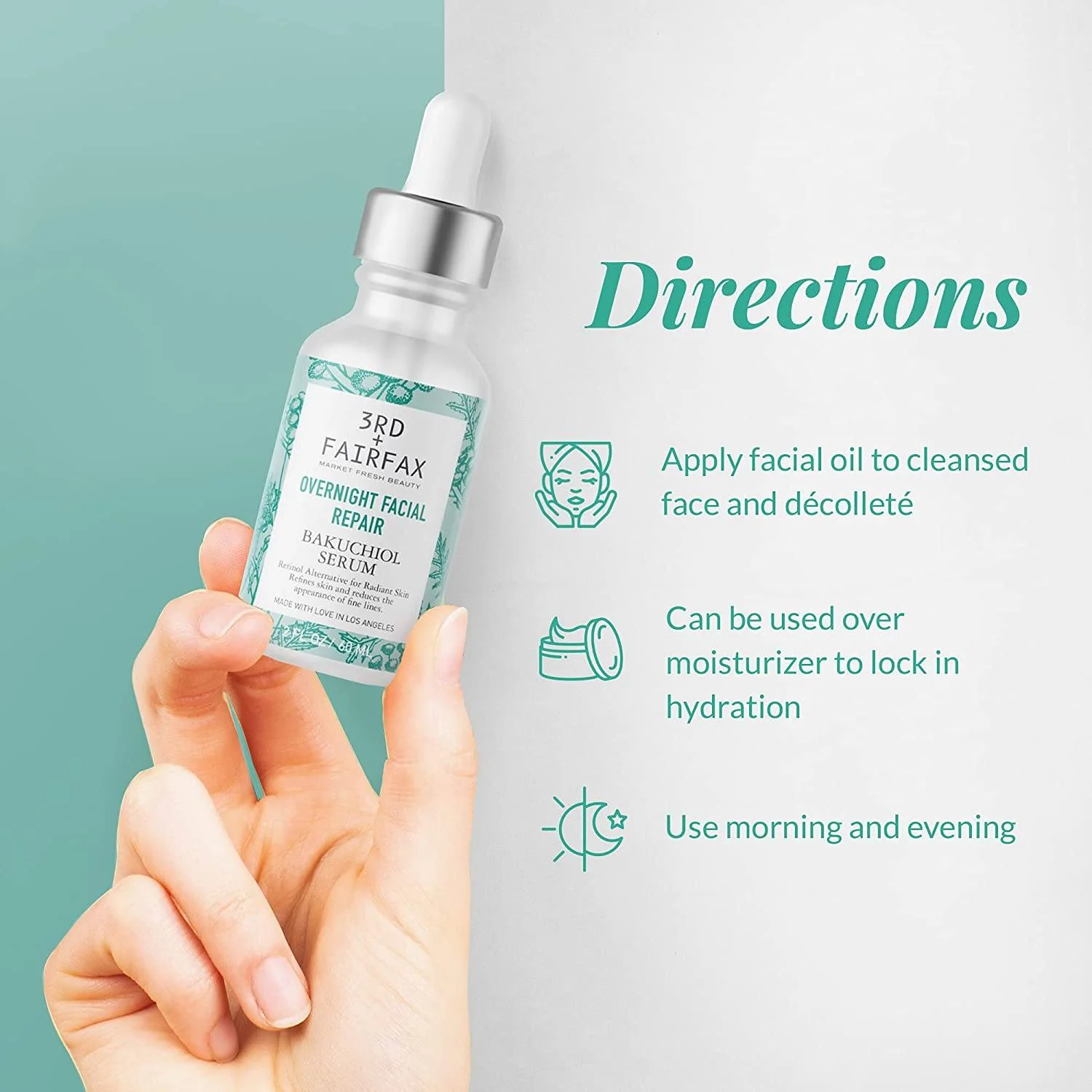 Bakuchiol Overnight Facial Repair Serum by 3rd + Fairfax Beauty, 2oz by  Los Angeles Brands - Image 9