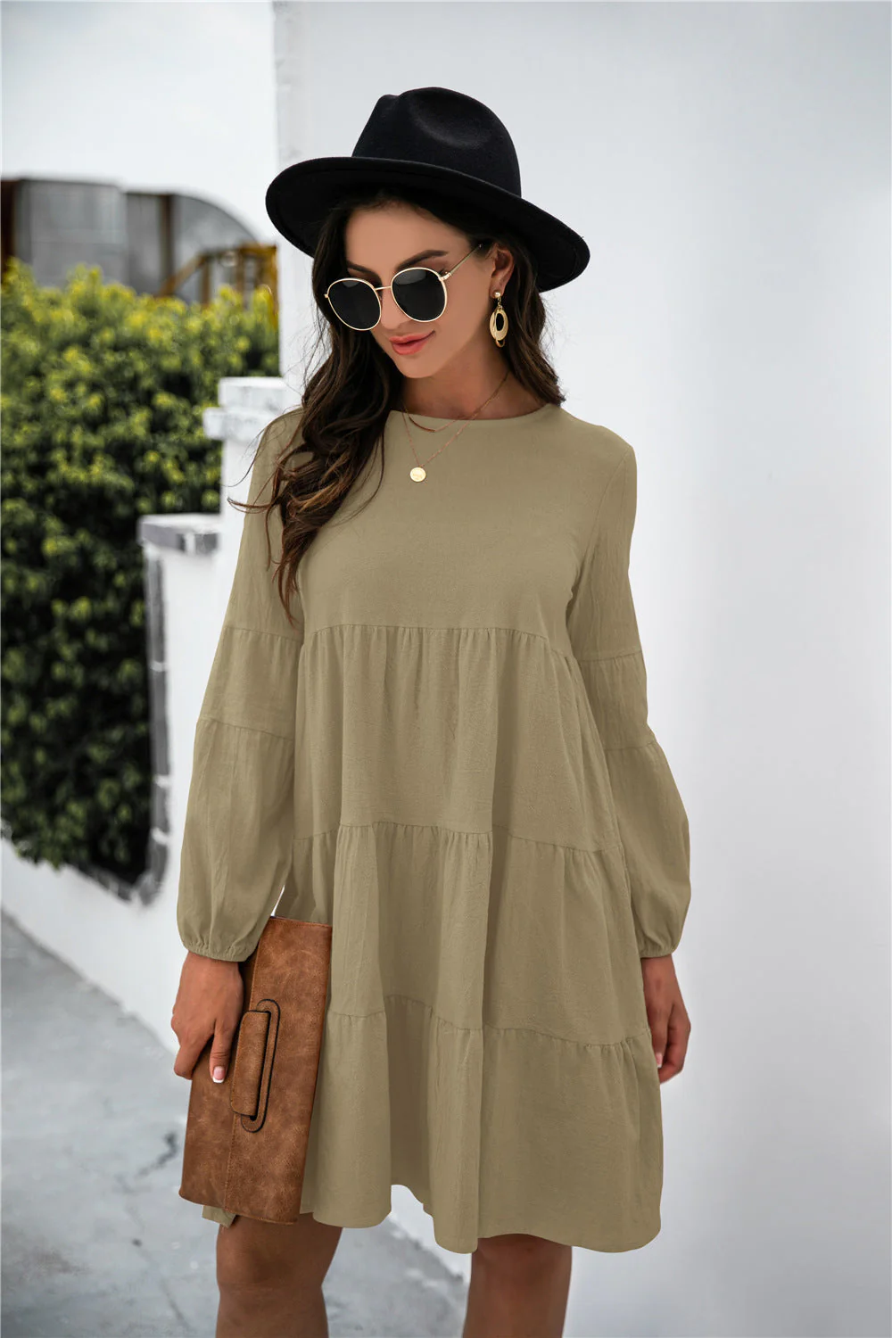 Balloon Sleeve Keyhole Tiered Dress - Image 10