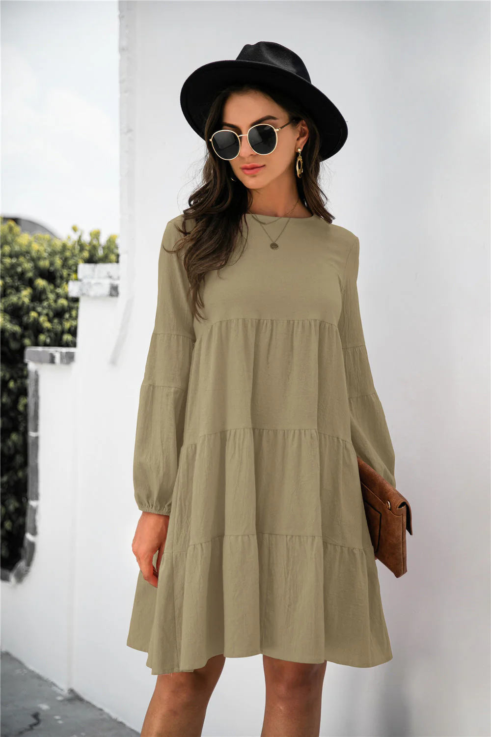 Balloon Sleeve Keyhole Tiered Dress - Image 11