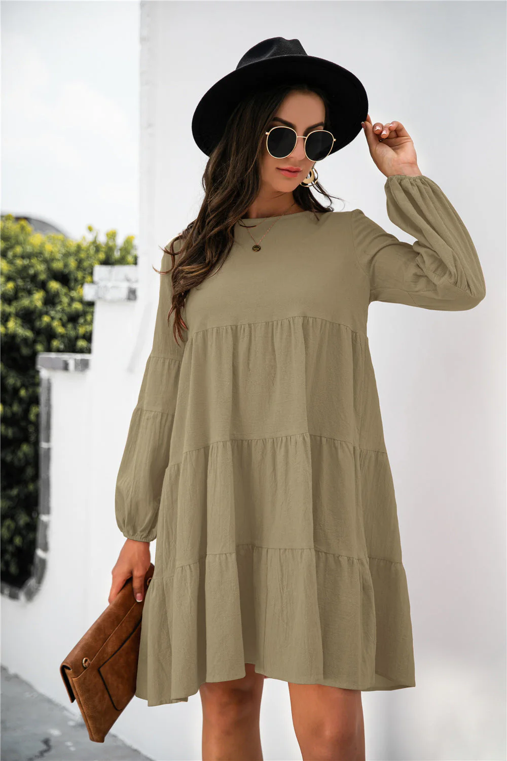 Balloon Sleeve Keyhole Tiered Dress - Image 12