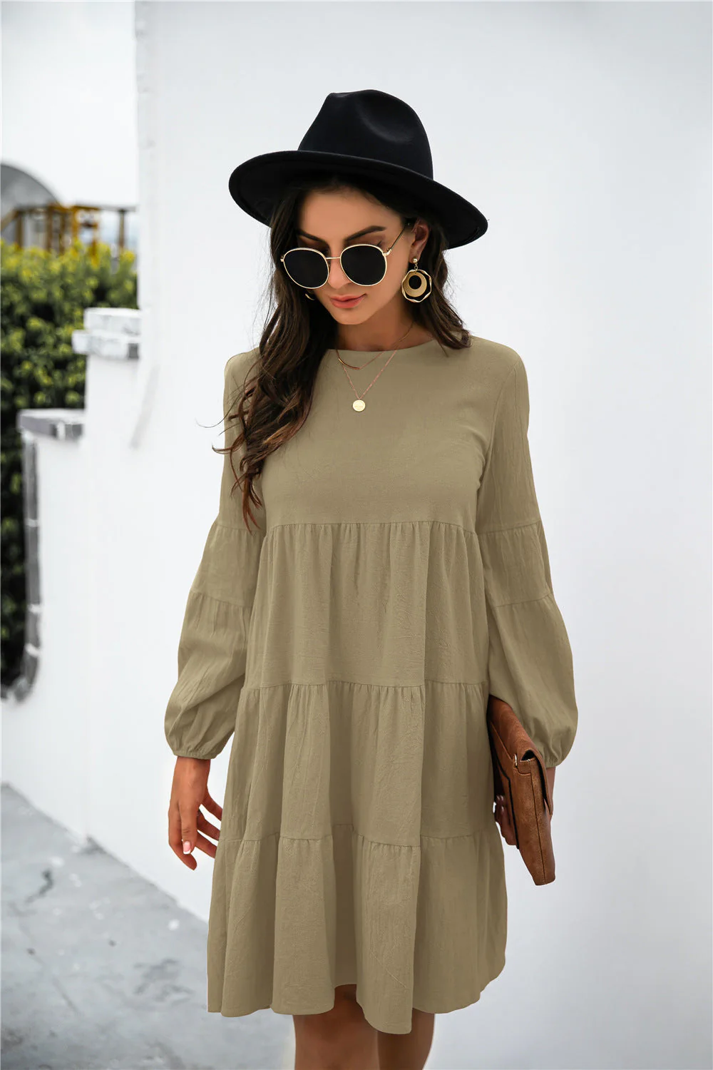 Balloon Sleeve Keyhole Tiered Dress - Image 13
