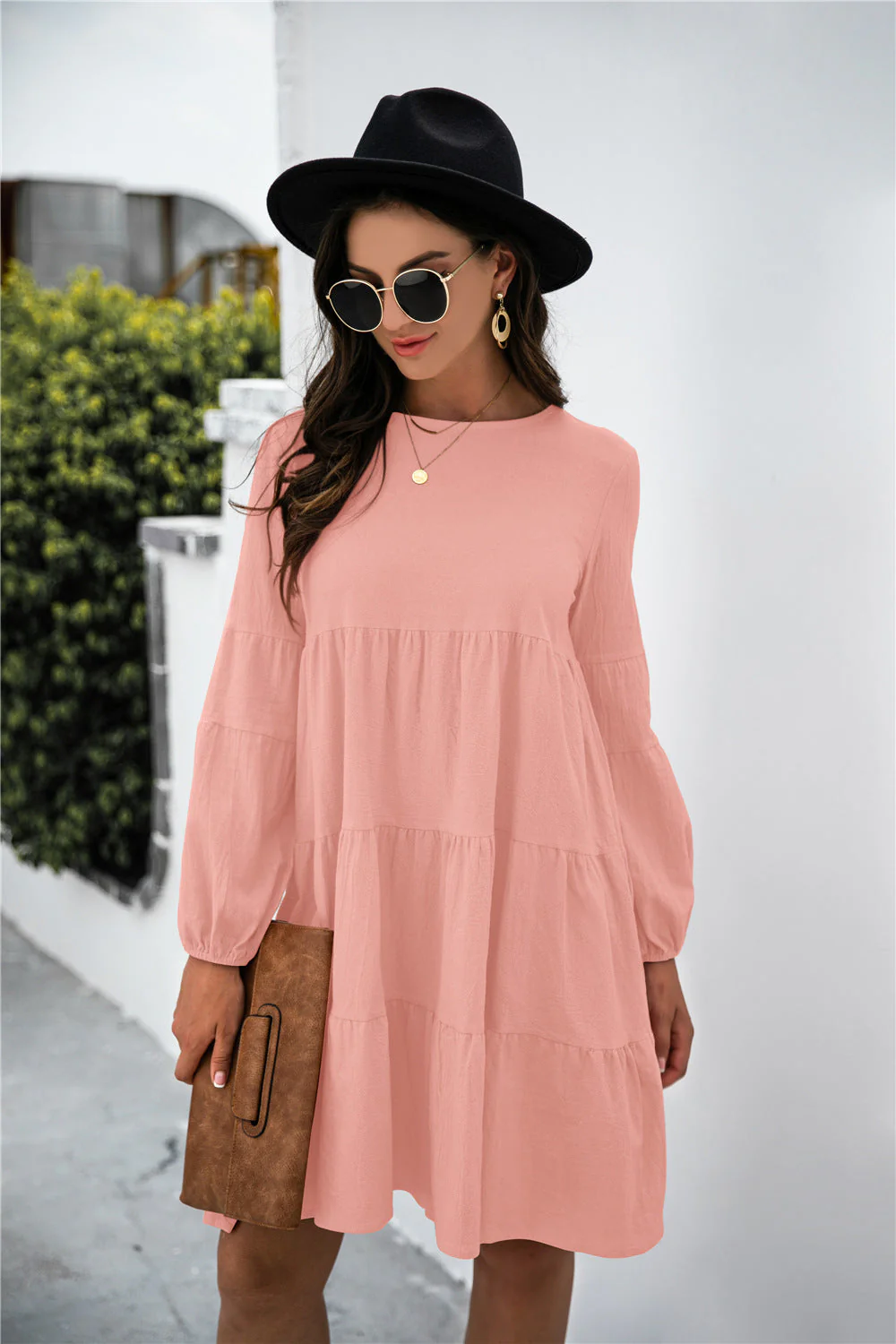 Balloon Sleeve Keyhole Tiered Dress - Image 17