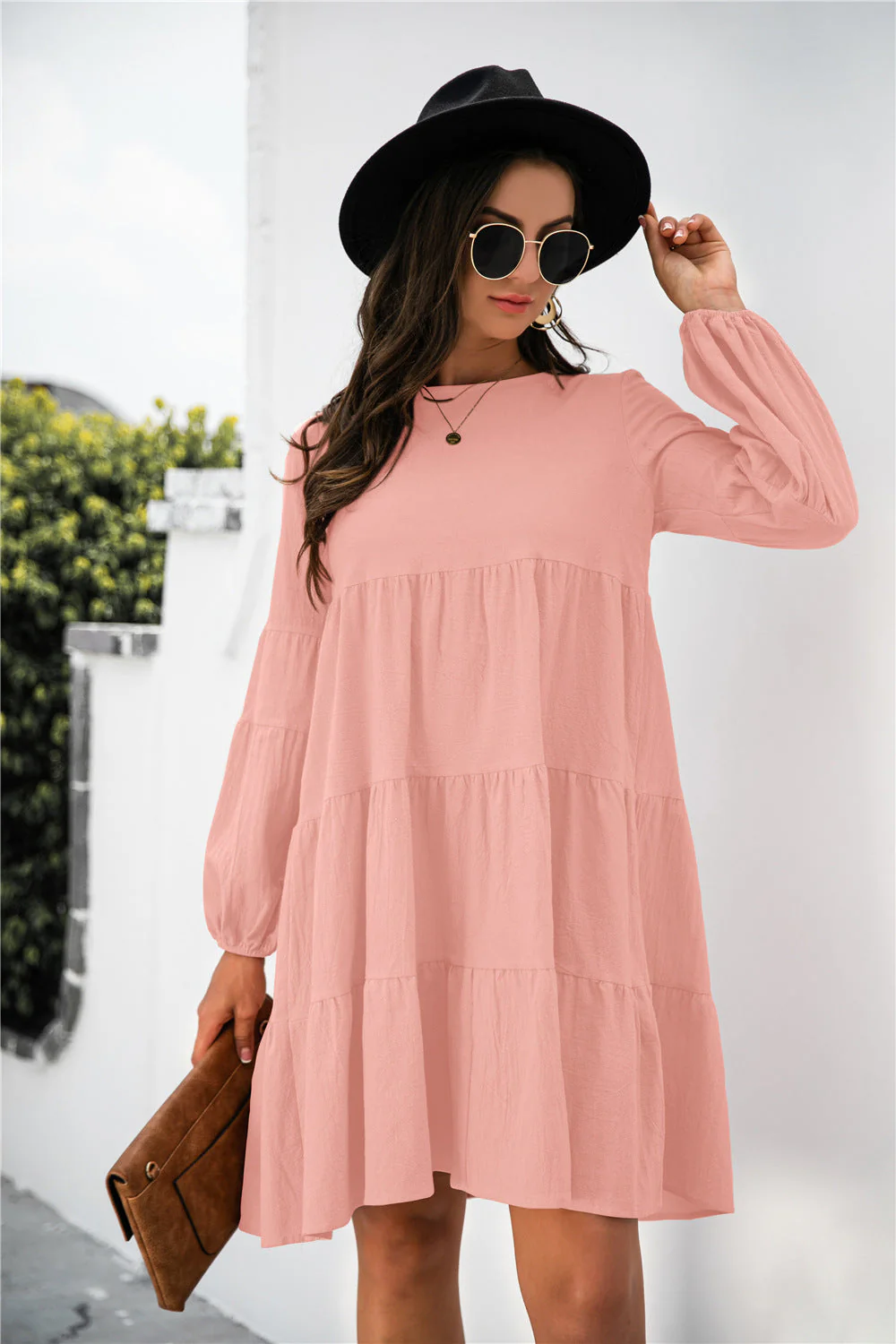 Balloon Sleeve Keyhole Tiered Dress - Image 19
