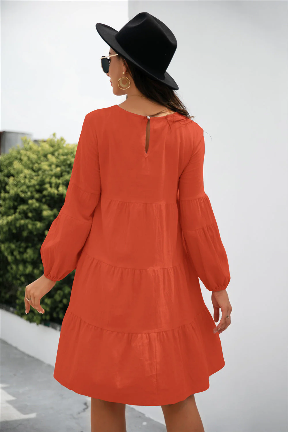Balloon Sleeve Keyhole Tiered Dress - Image 2