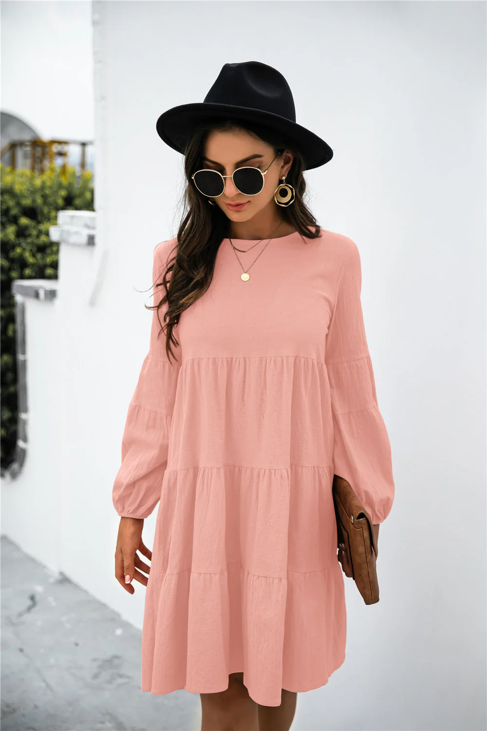 Balloon Sleeve Keyhole Tiered Dress - Image 20