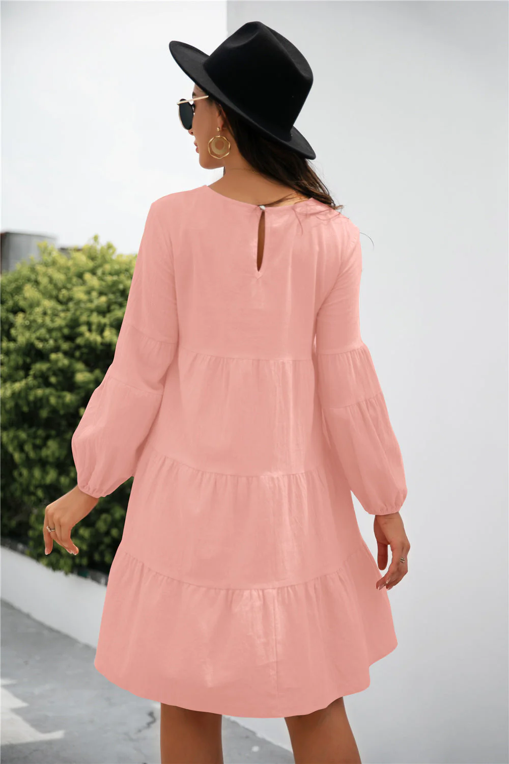 Balloon Sleeve Keyhole Tiered Dress - Image 21