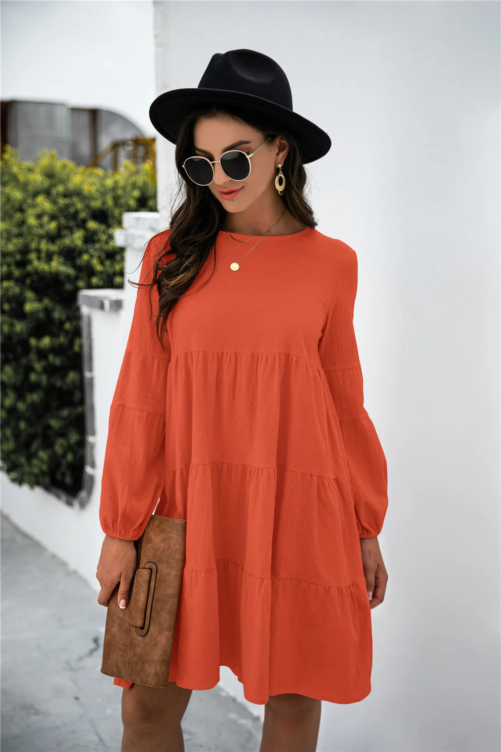 Balloon Sleeve Keyhole Tiered Dress - Image 3