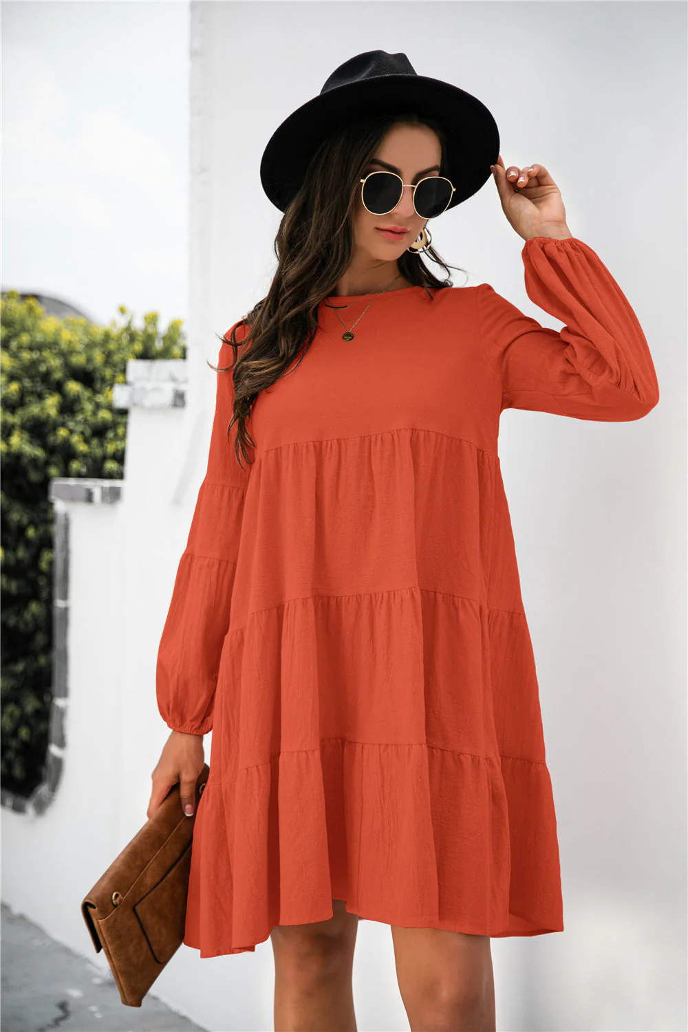 Balloon Sleeve Keyhole Tiered Dress - Image 4