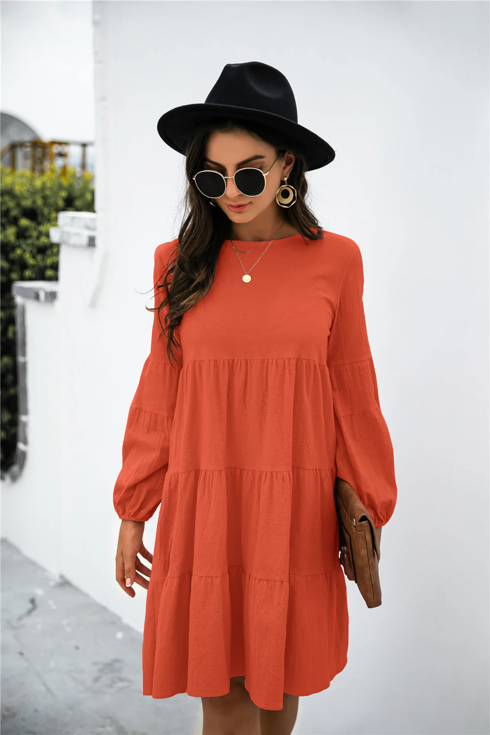 Balloon Sleeve Keyhole Tiered Dress - Image 5