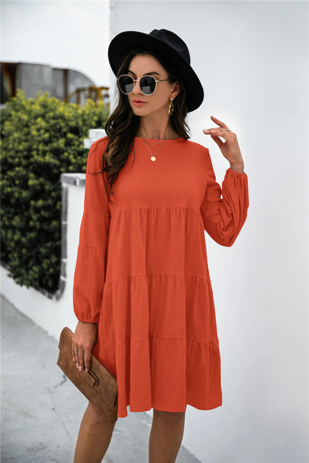 Balloon Sleeve Keyhole Tiered Dress - Image 7