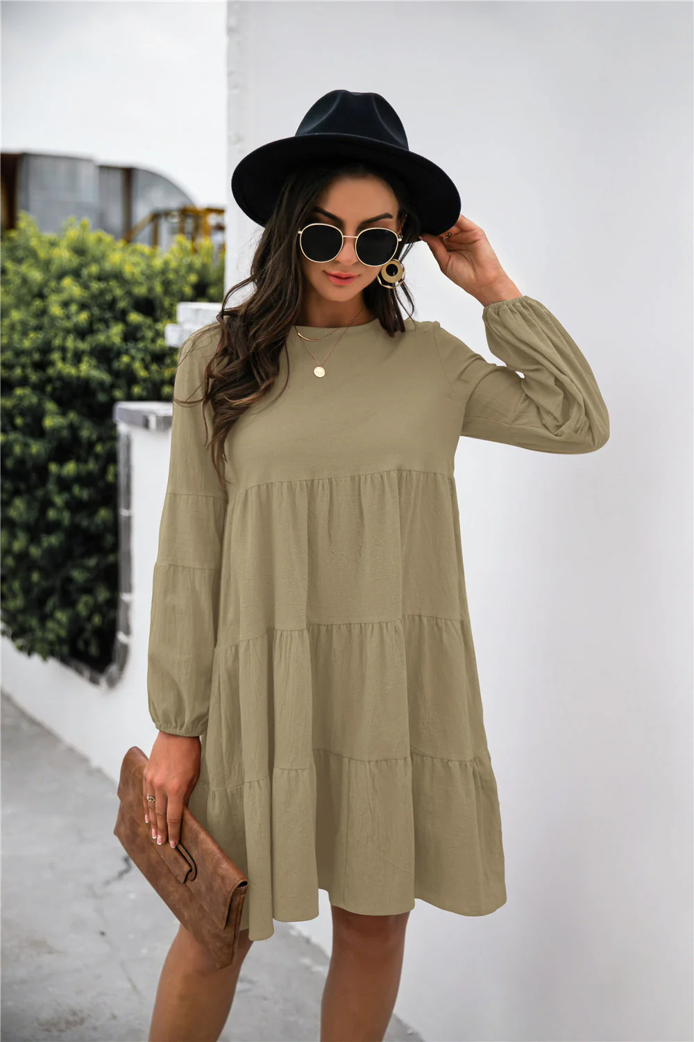 Balloon Sleeve Keyhole Tiered Dress - Image 8